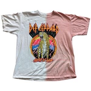 Def Leppard Pink White Split Dye High N Dry 80s Rock Concert Tee Size Large